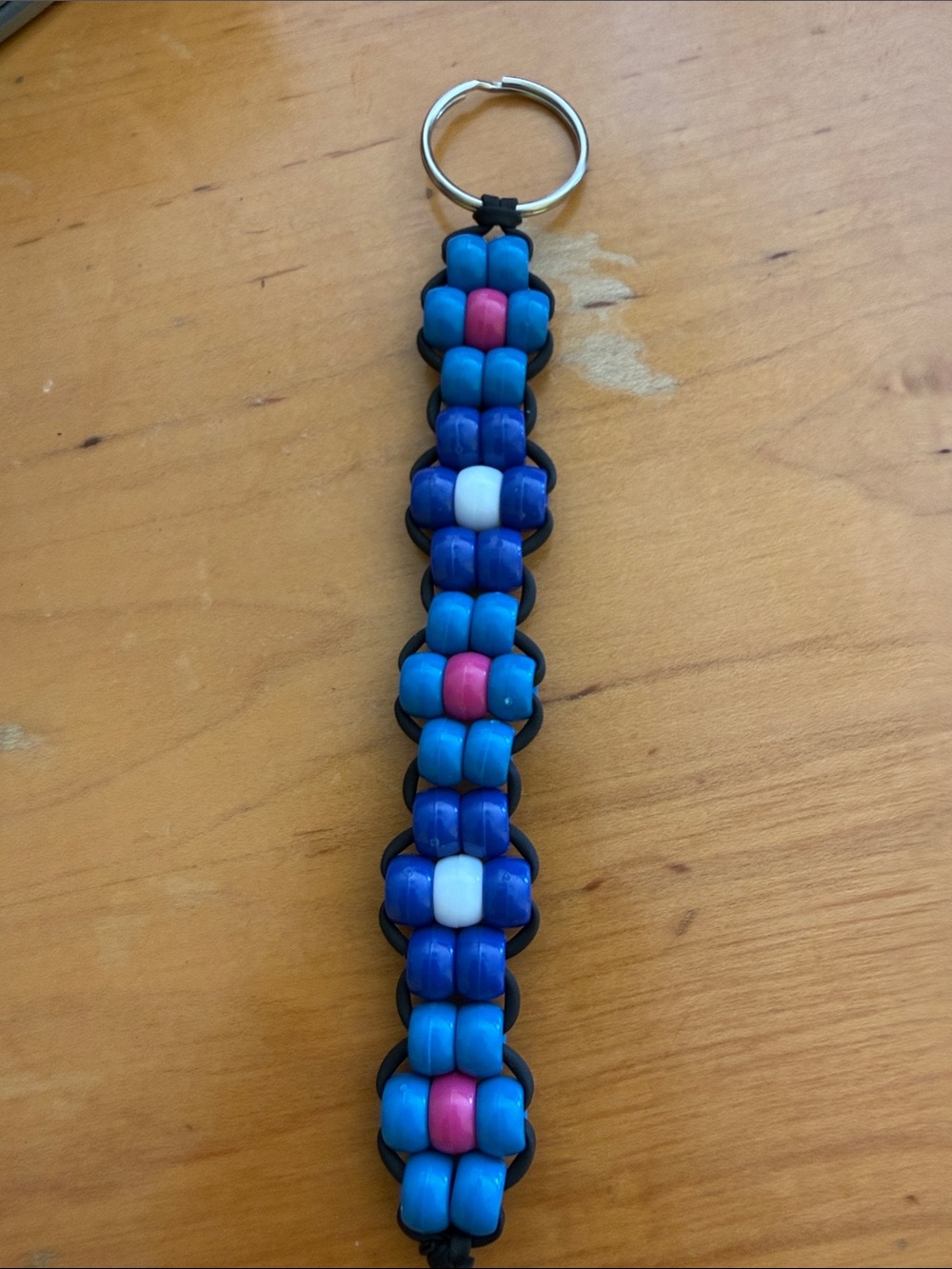 Handcrafted Blue Beaded Keychain with Pink & White Accents